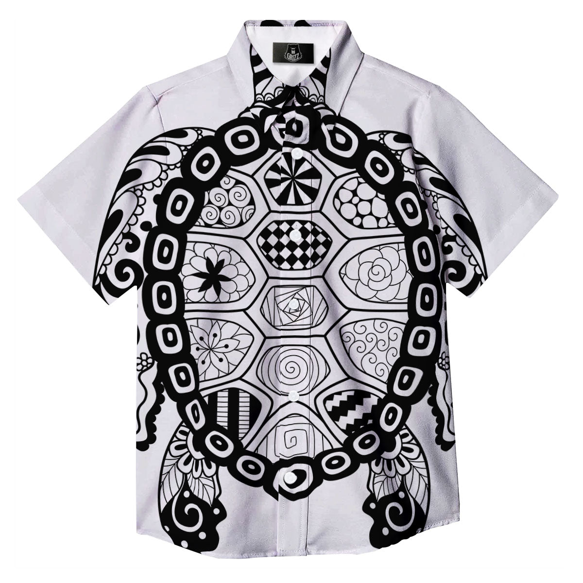 Maori Sea Turtle White And Black Print Button Up Shirt-grizzshop