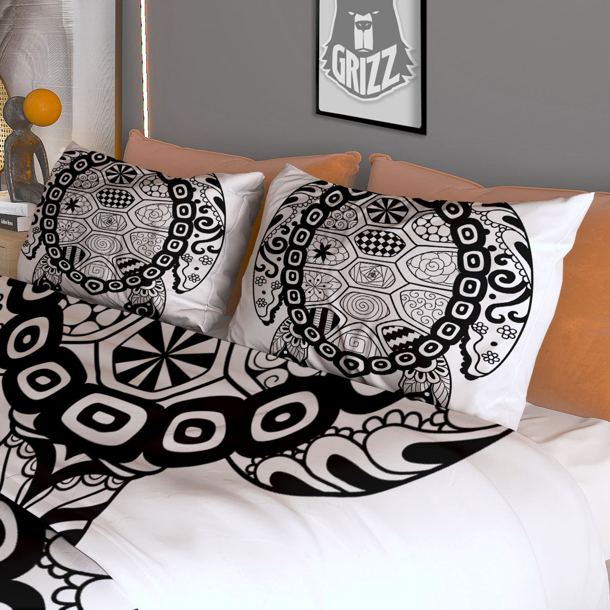 Maori Sea Turtle White And Black Print Duvet Cover Bedding Set