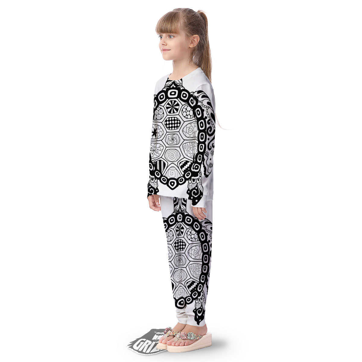 Maori Sea Turtle White And Black Print Kid's Pajamas-grizzshop