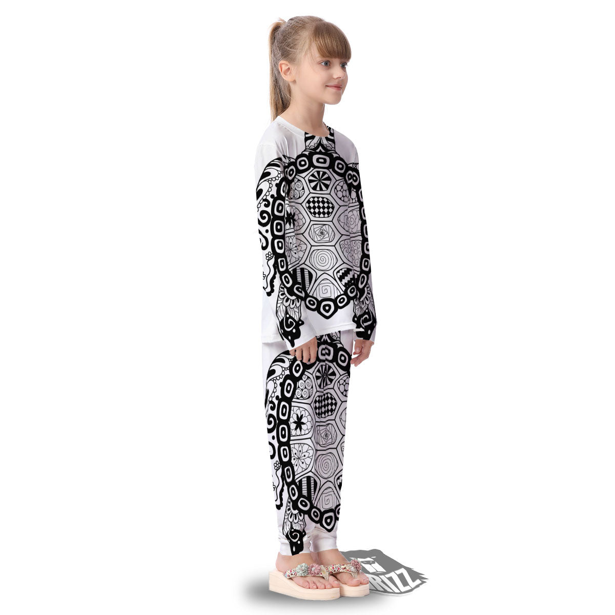 Maori Sea Turtle White And Black Print Kid's Pajamas-grizzshop