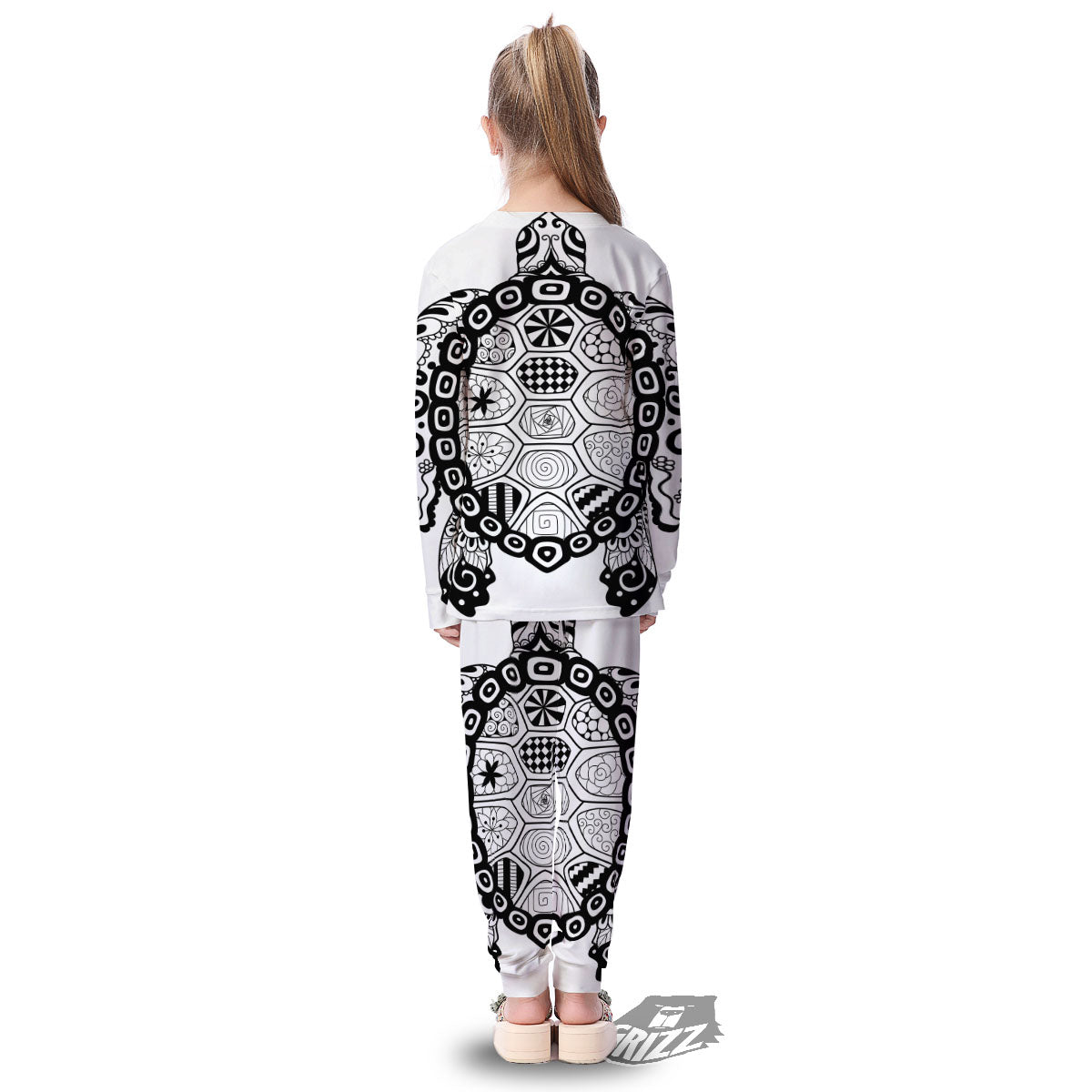 Maori Sea Turtle White And Black Print Kid's Pajamas-grizzshop