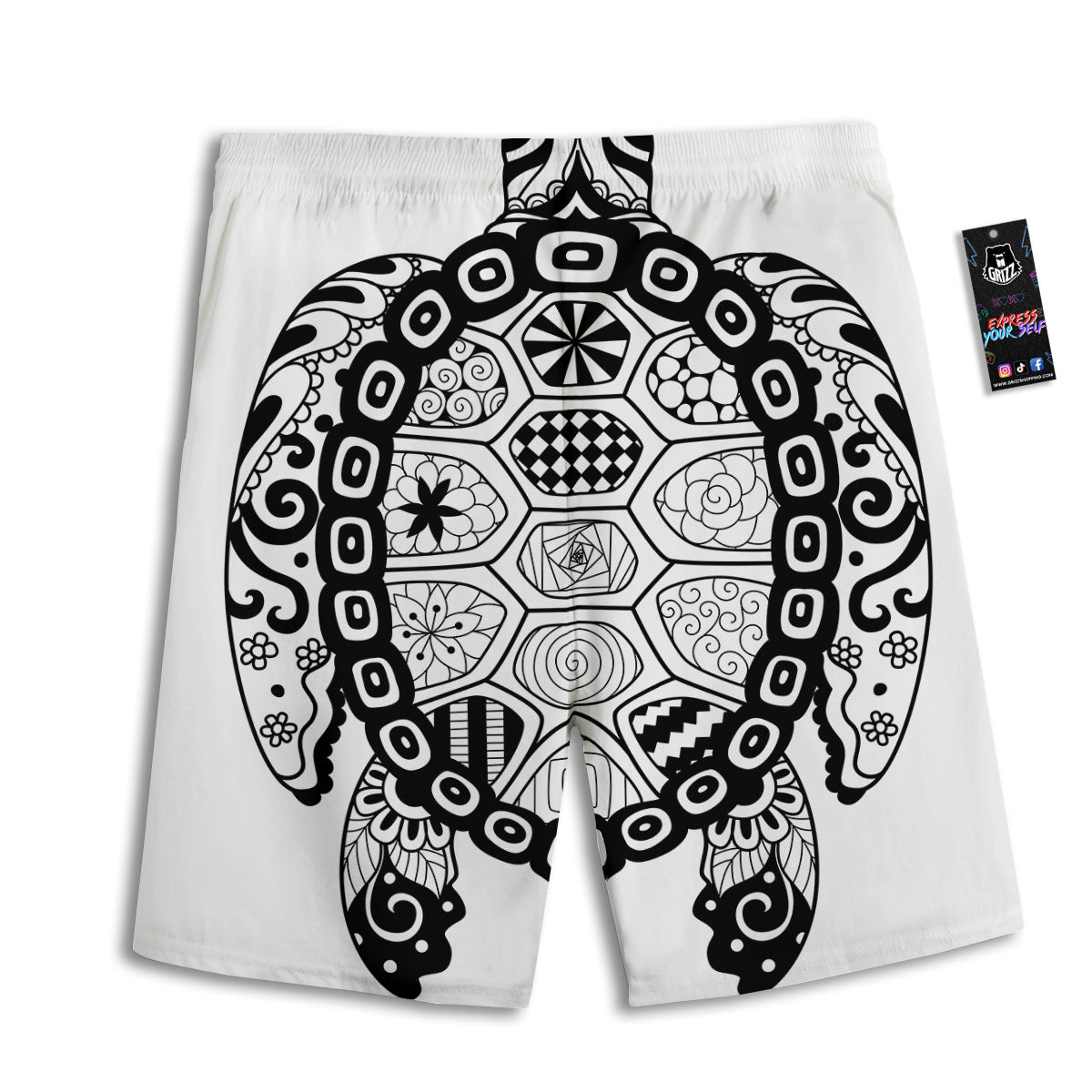 Maori Sea Turtle White And Black Print Men's Athletic Shorts