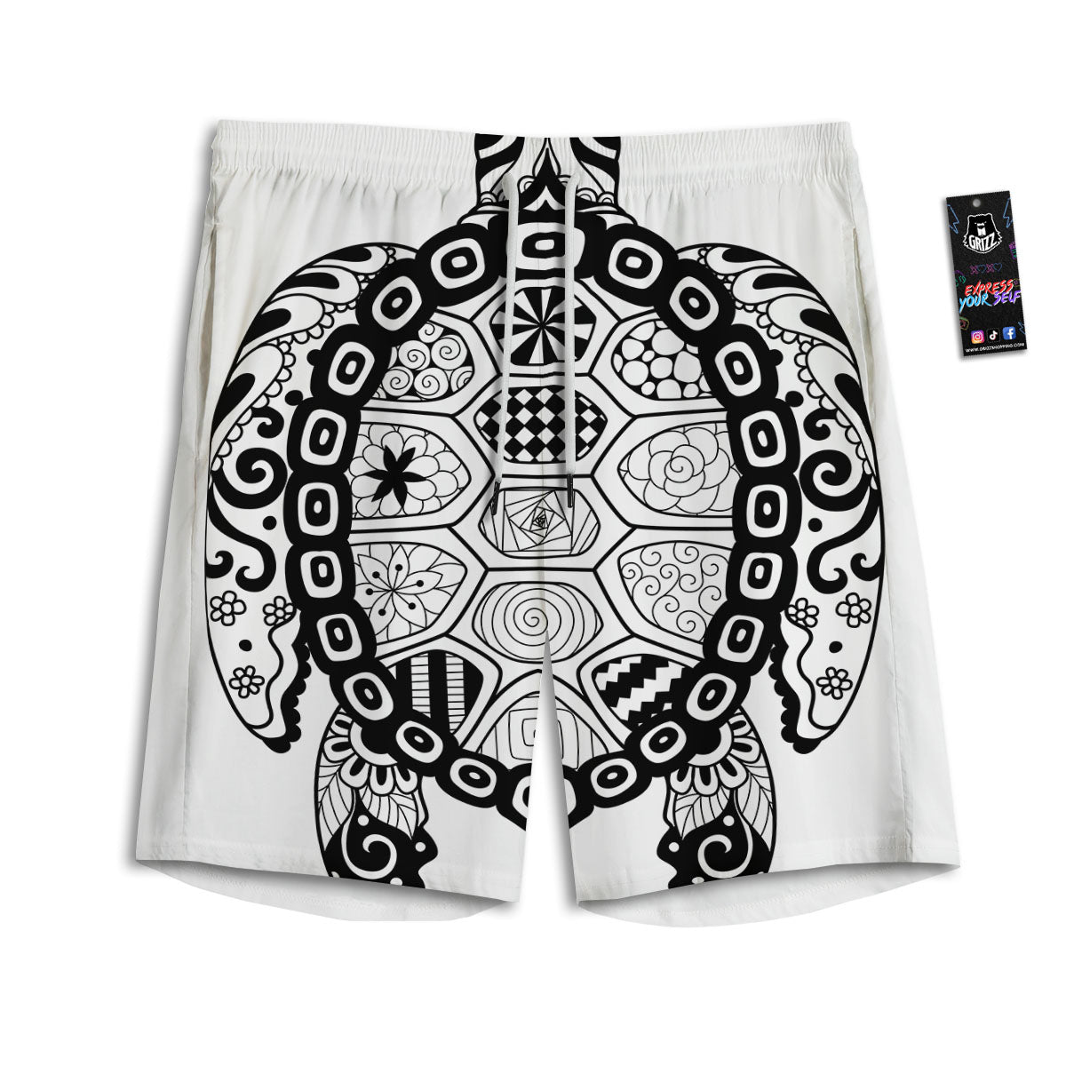 Maori Sea Turtle White And Black Print Men's Athletic Shorts