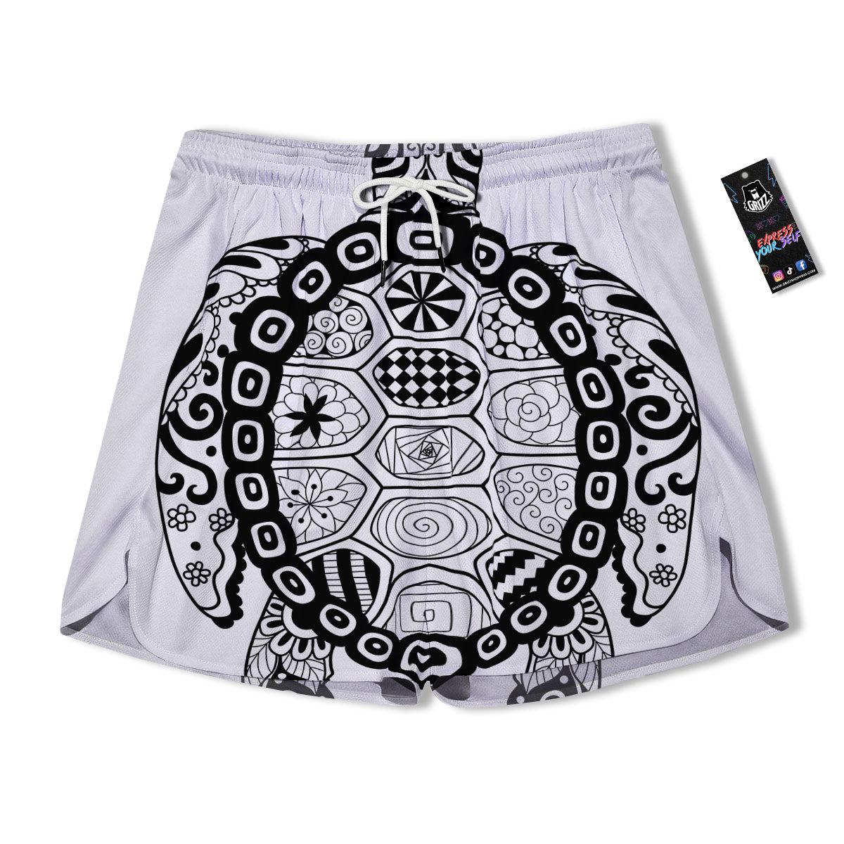 Maori Sea Turtle White And Black Print Men's Running Shorts-grizzshop