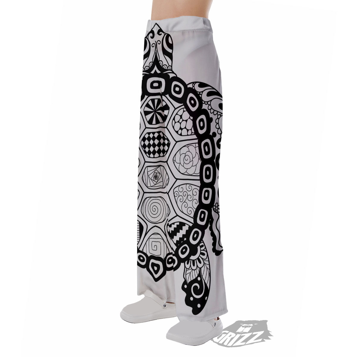 Maori Sea Turtle White And Black Print Pajama Pants-grizzshop