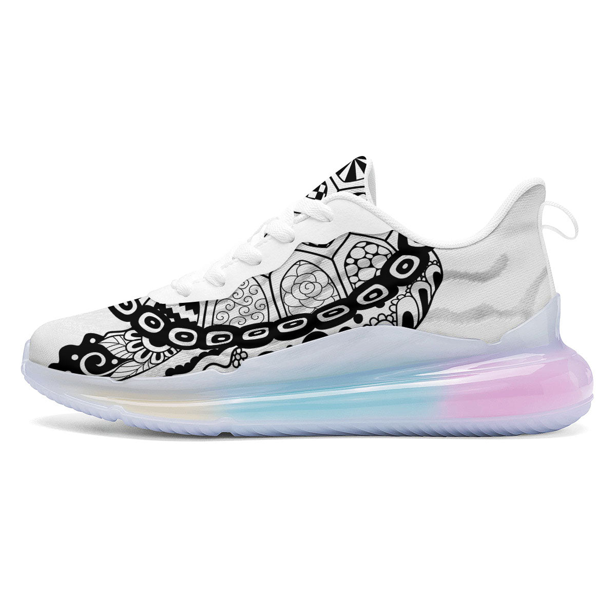 Maori Sea Turtle White And Black Print Running Sneakers-grizzshop