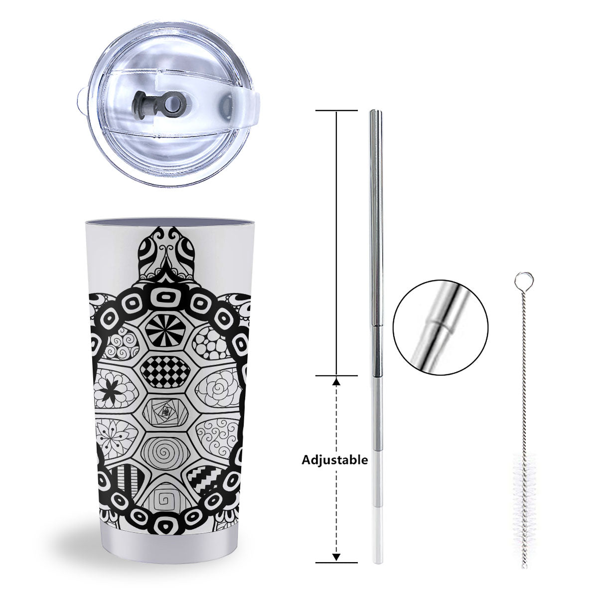 Maori Sea Turtle White And Black Print Tumbler-grizzshop
