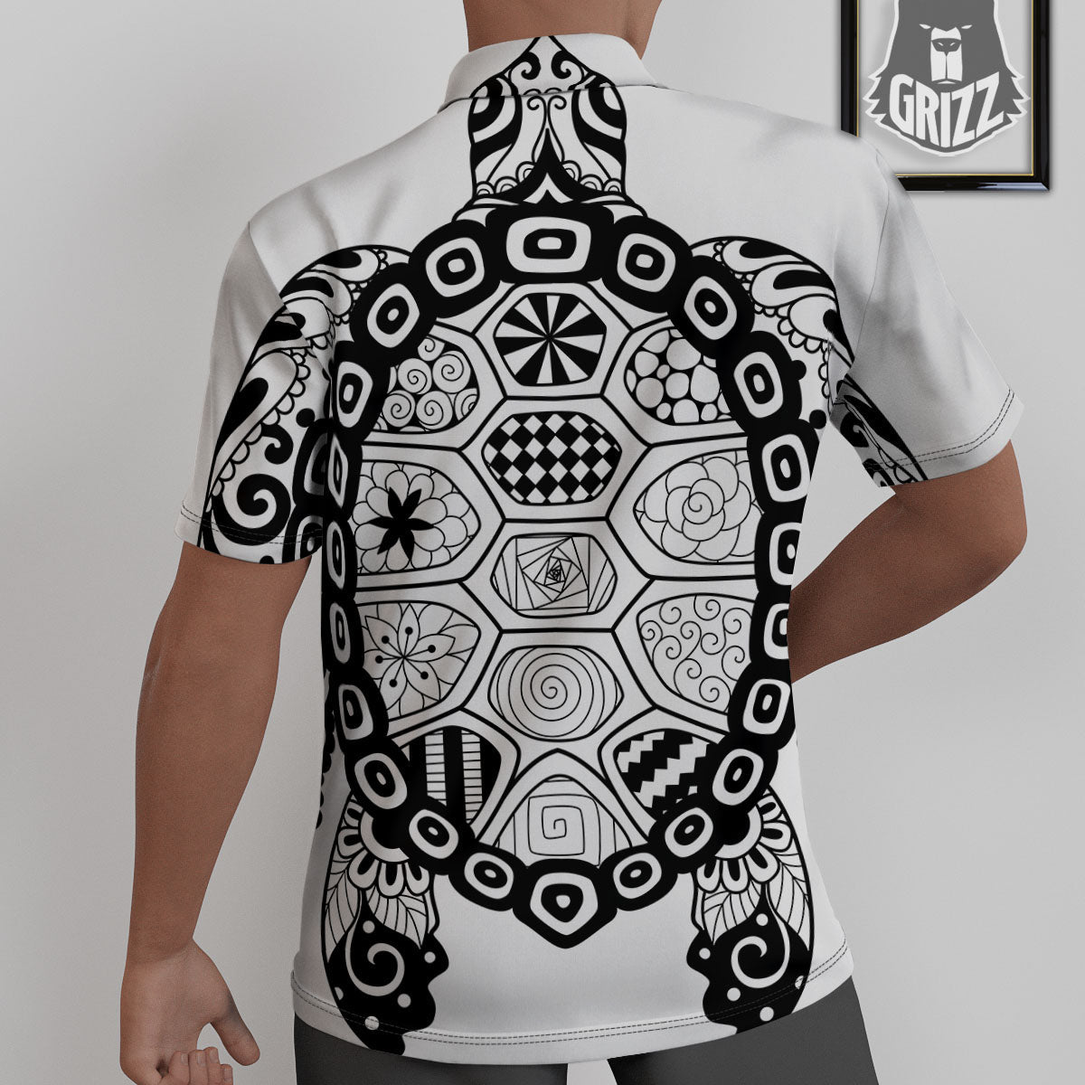Maori Sea Turtle White And Black Print Untucked Shirts-grizzshop