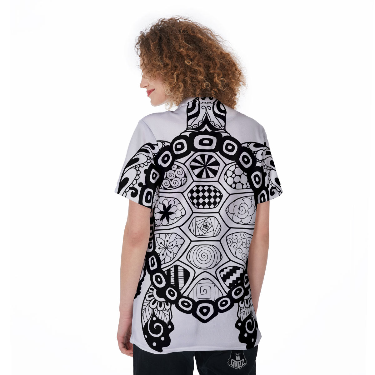 Maori Sea Turtle White And Black Print Women's Golf Shirts-grizzshop