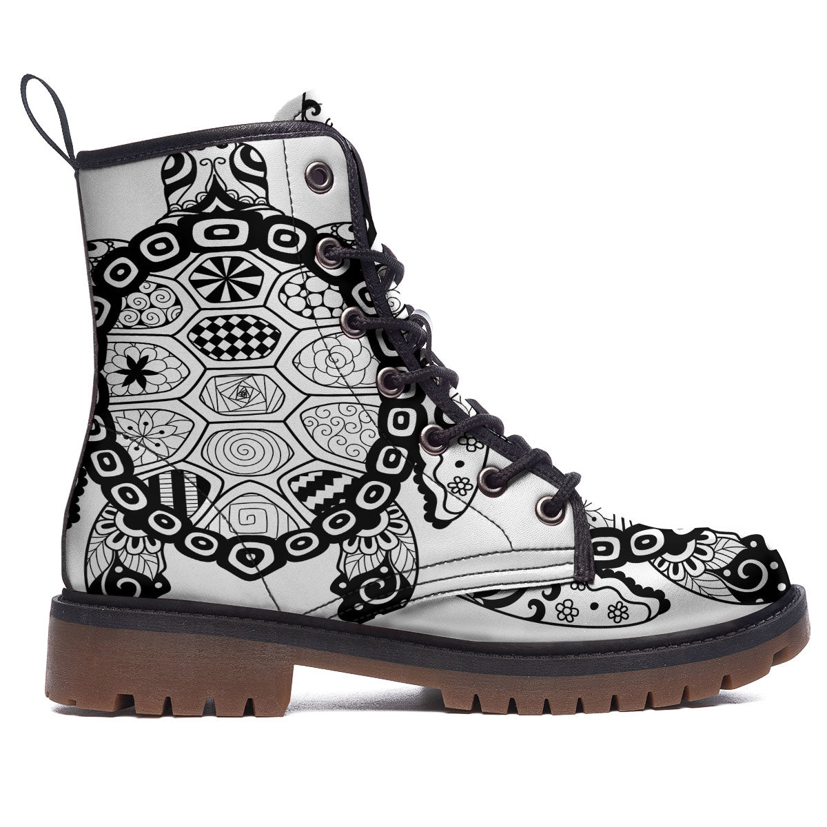 Maori Sea Turtle White And Black Print Work Boots-grizzshop