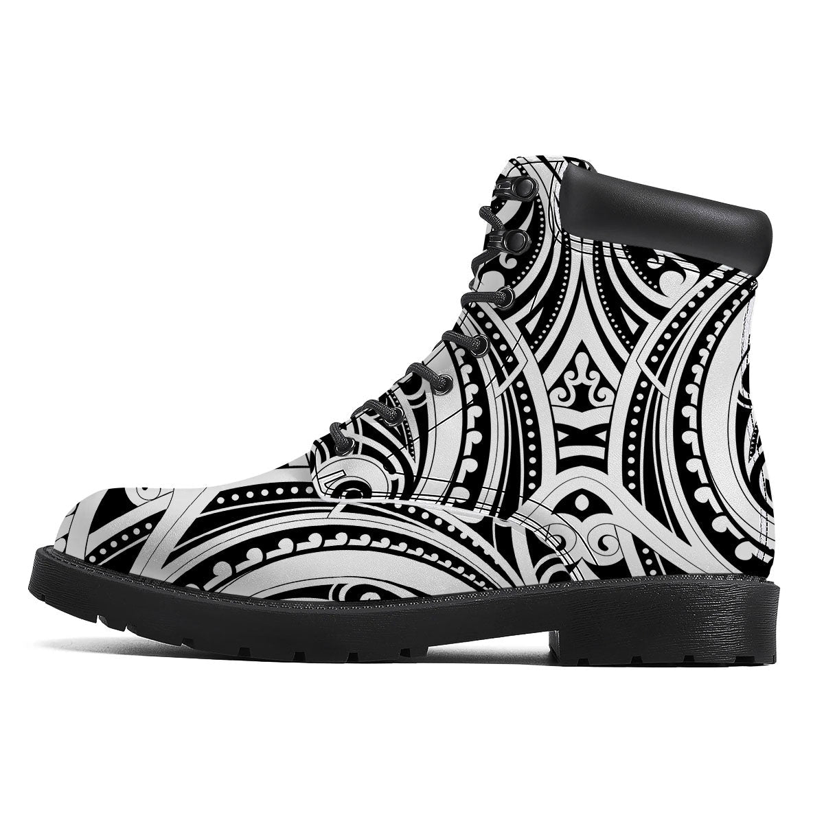 Maori Tattoo White And Black Print Boots-grizzshop