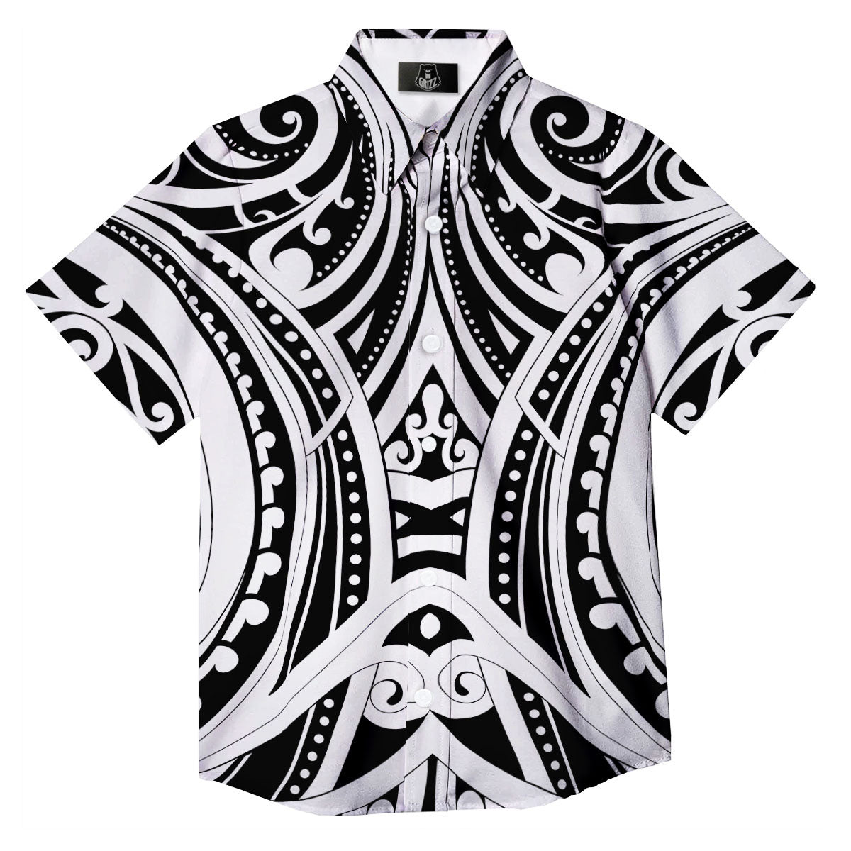 Maori Tattoo White And Black Print Button Up Shirt-grizzshop