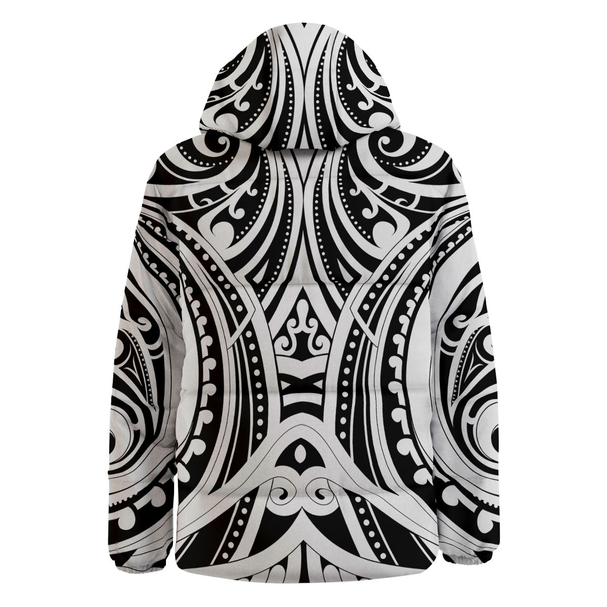 Maori Tattoo White And Black Print Down Jacket-grizzshop