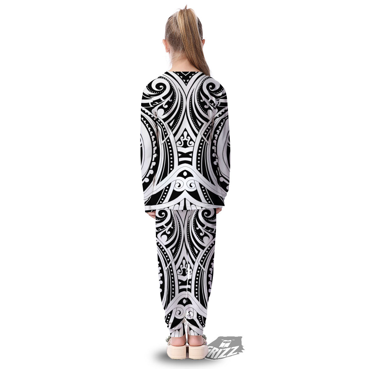Maori Tattoo White And Black Print Kid's Pajamas-grizzshop