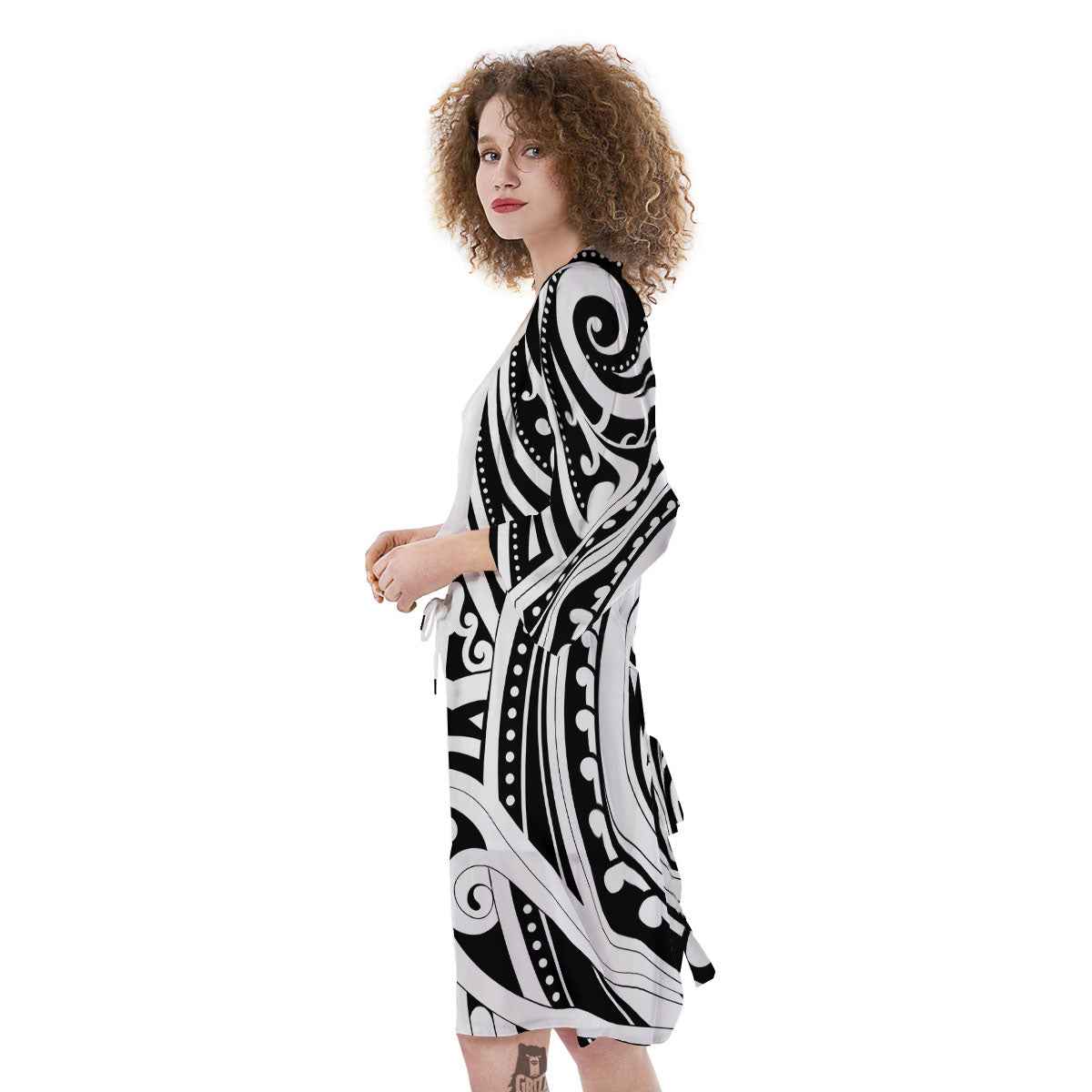 Maori Tattoo White And Black Print Kimono-grizzshop