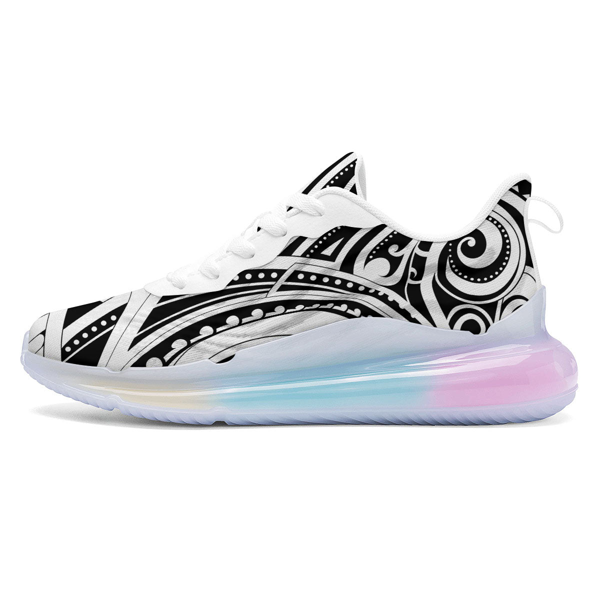 Maori Tattoo White And Black Print Running Sneakers-grizzshop