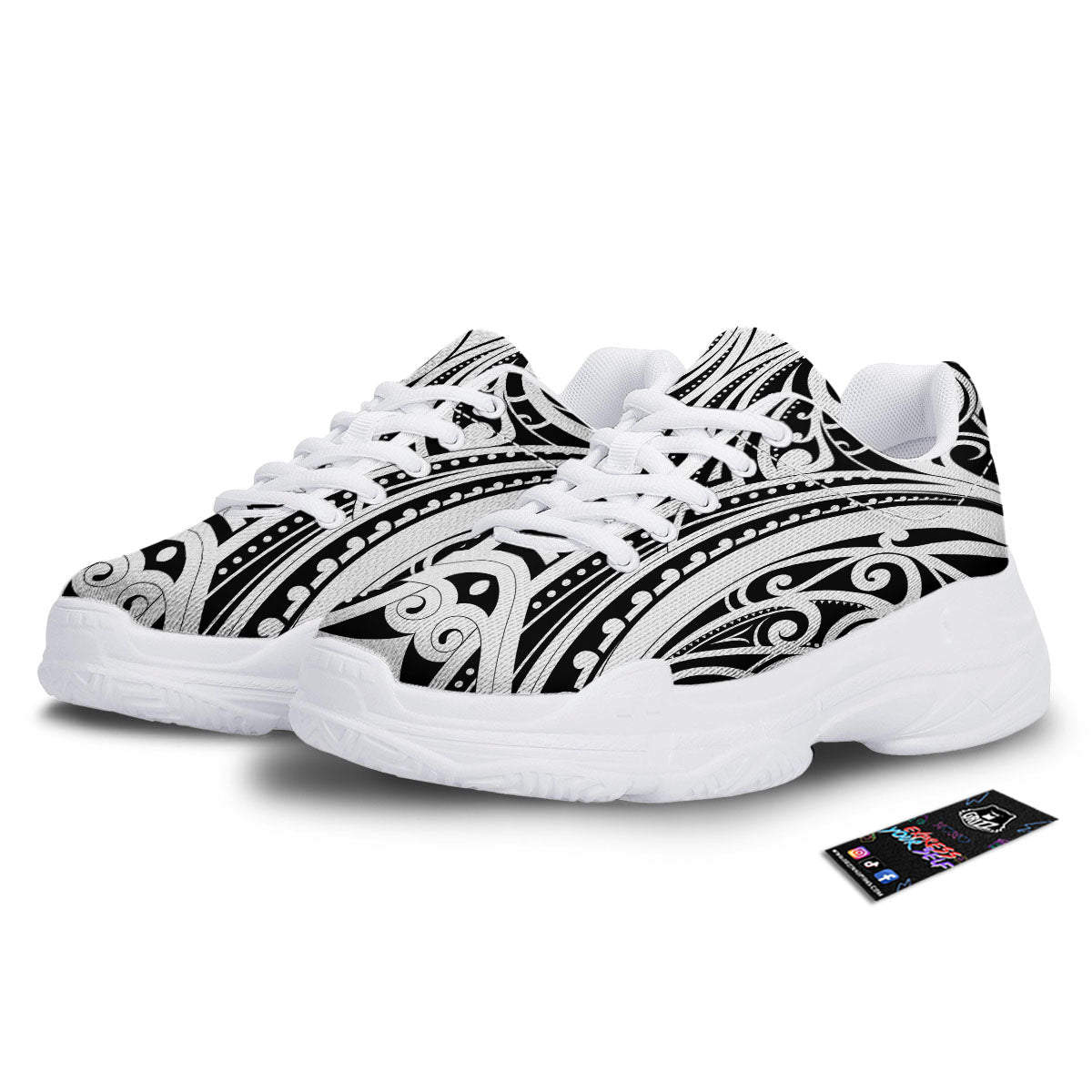 Maori Tattoo White And Black Print White Chunky Shoes-grizzshop
