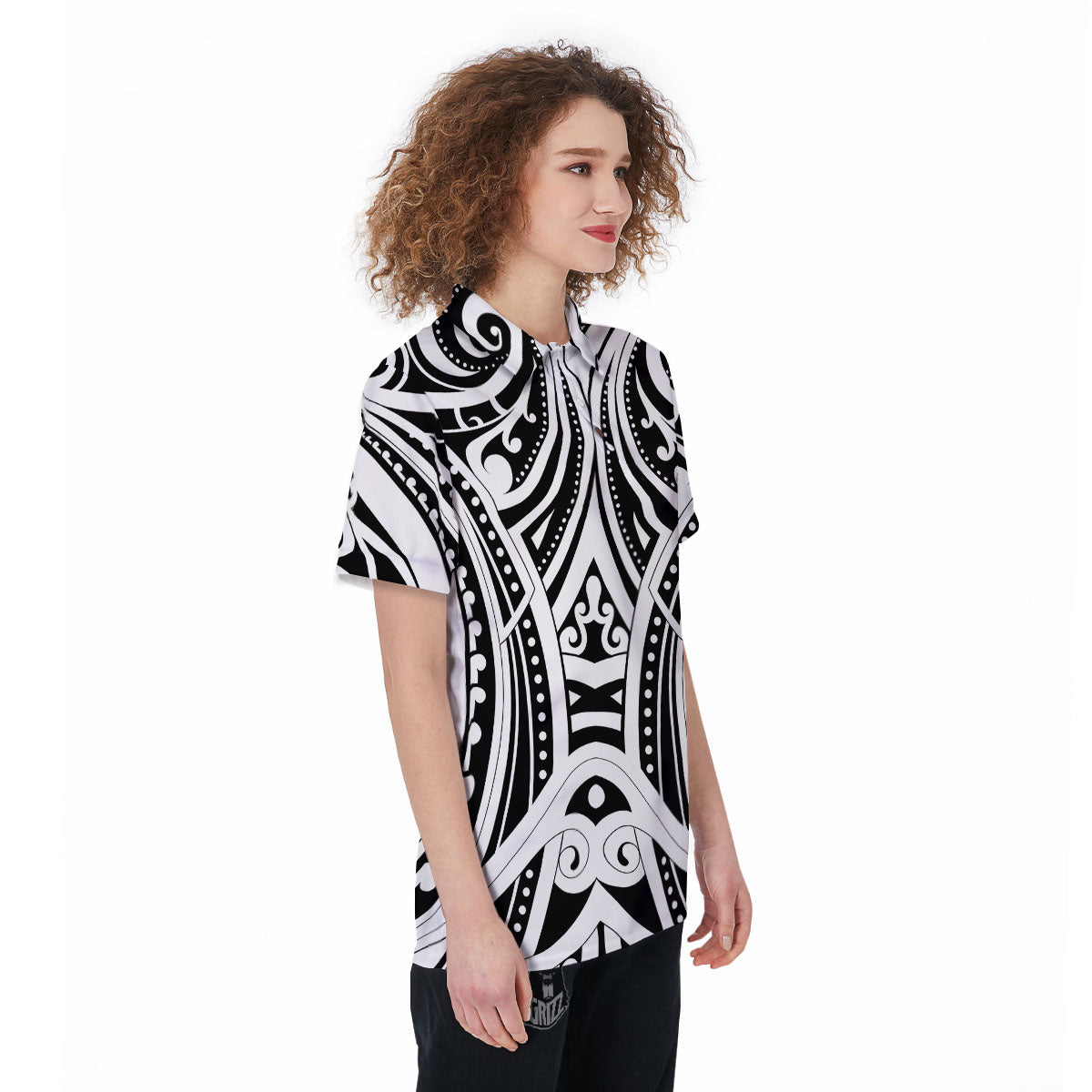 Maori Tattoo White And Black Print Women's Golf Shirts-grizzshop