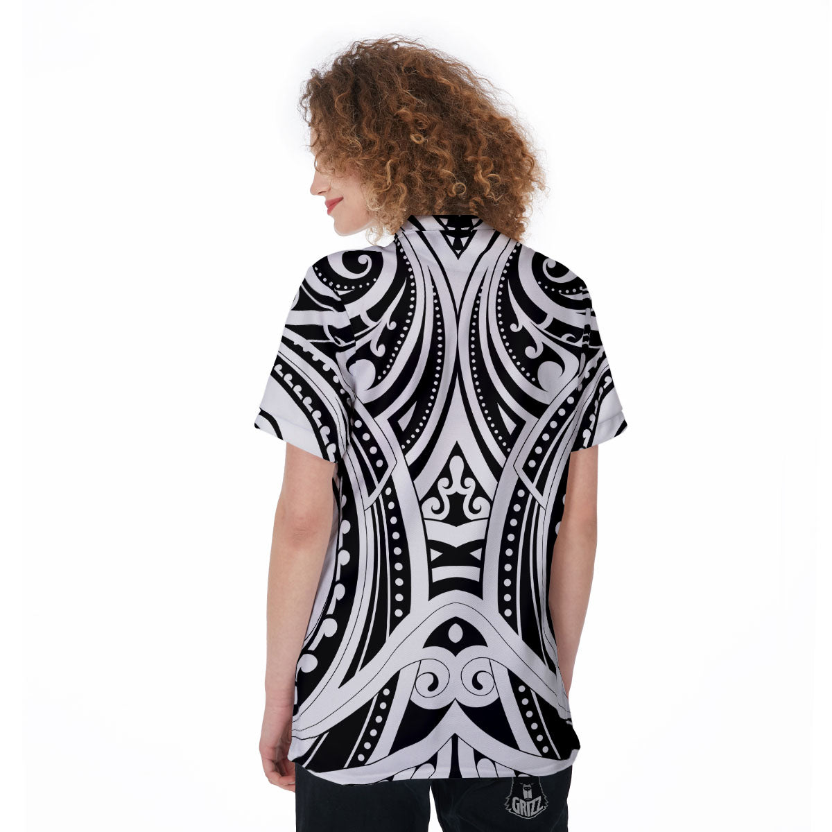 Maori Tattoo White And Black Print Women's Golf Shirts-grizzshop