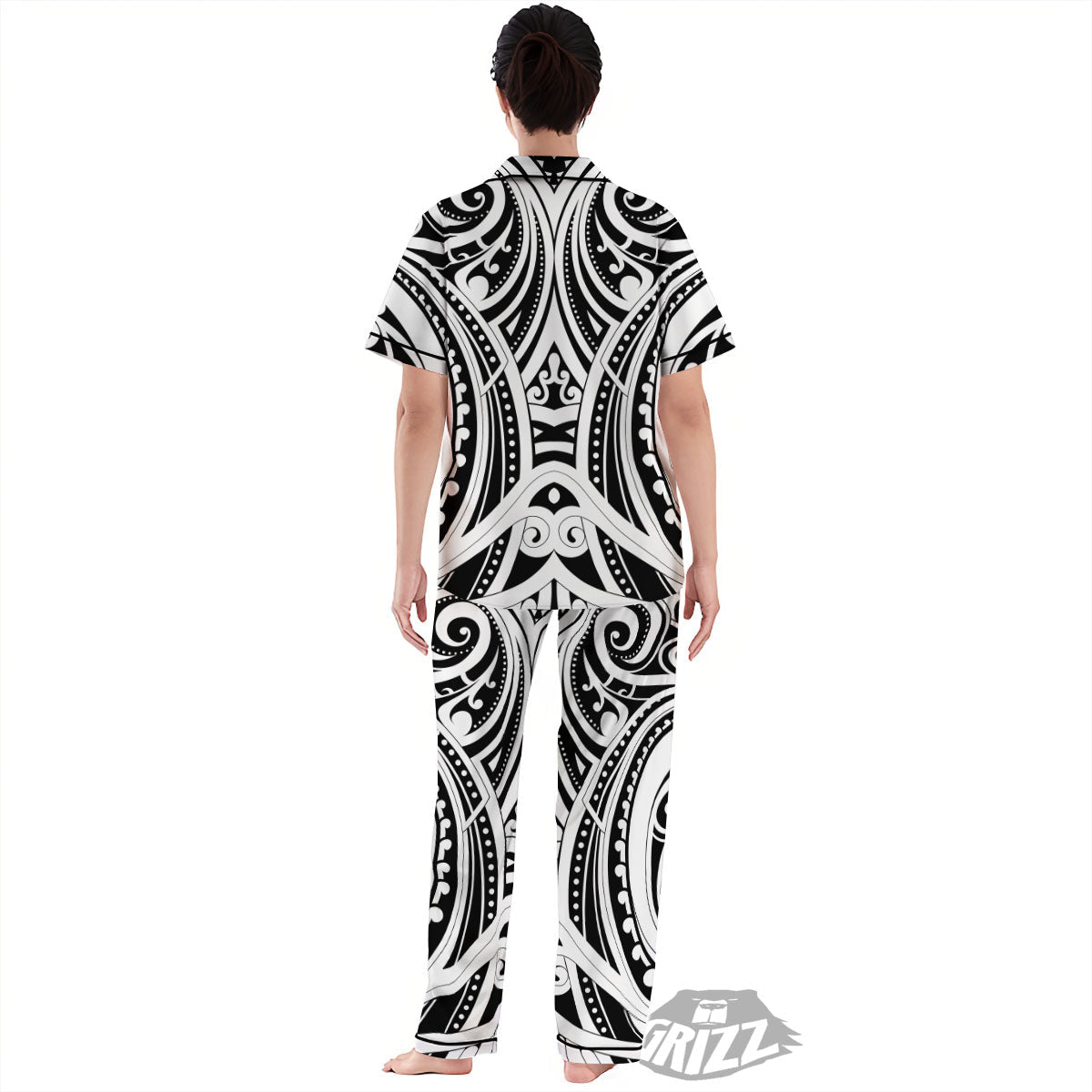 Maori Tattoo White And Black Print Women's Pajamas Set-grizzshop