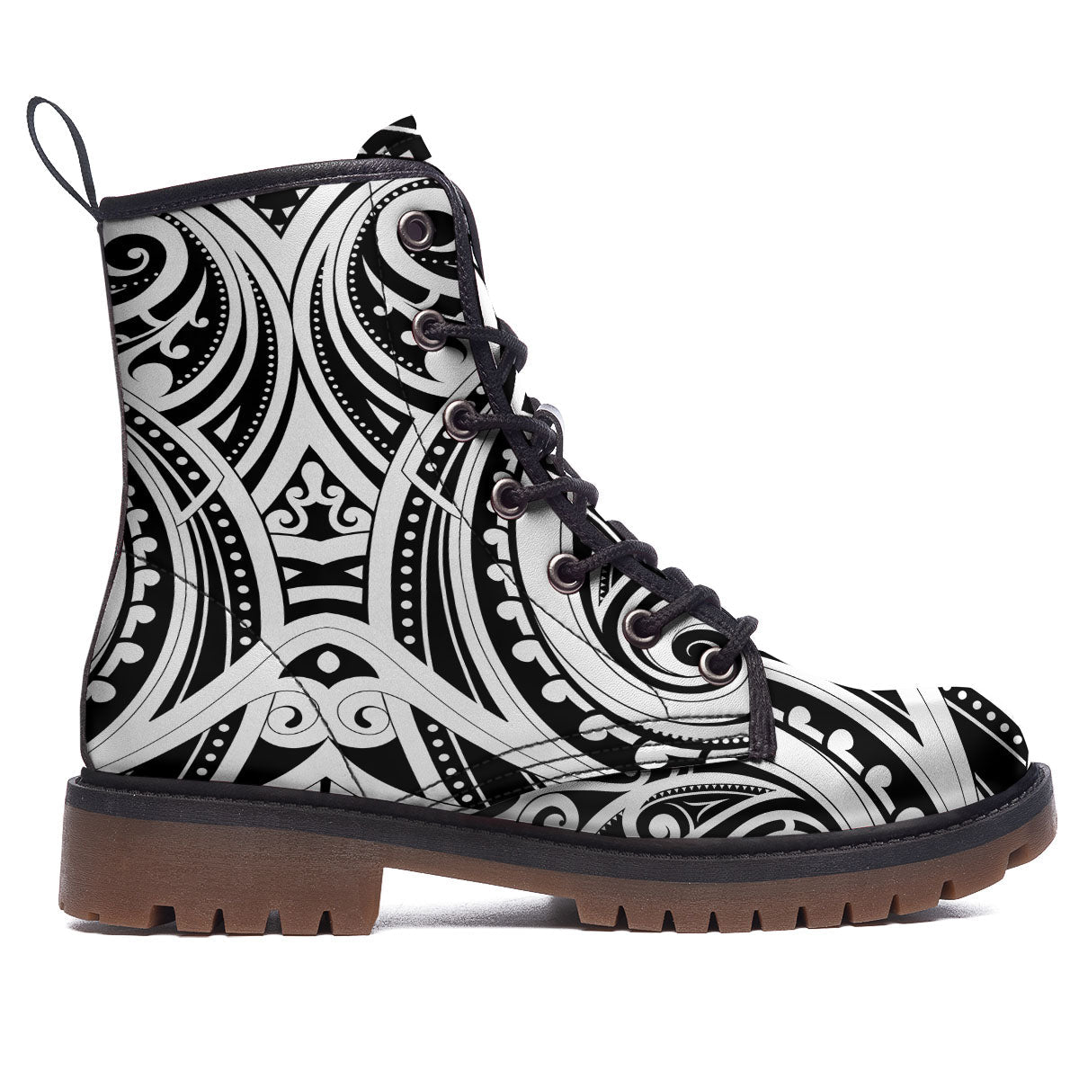 Maori Tattoo White And Black Print Work Boots-grizzshop