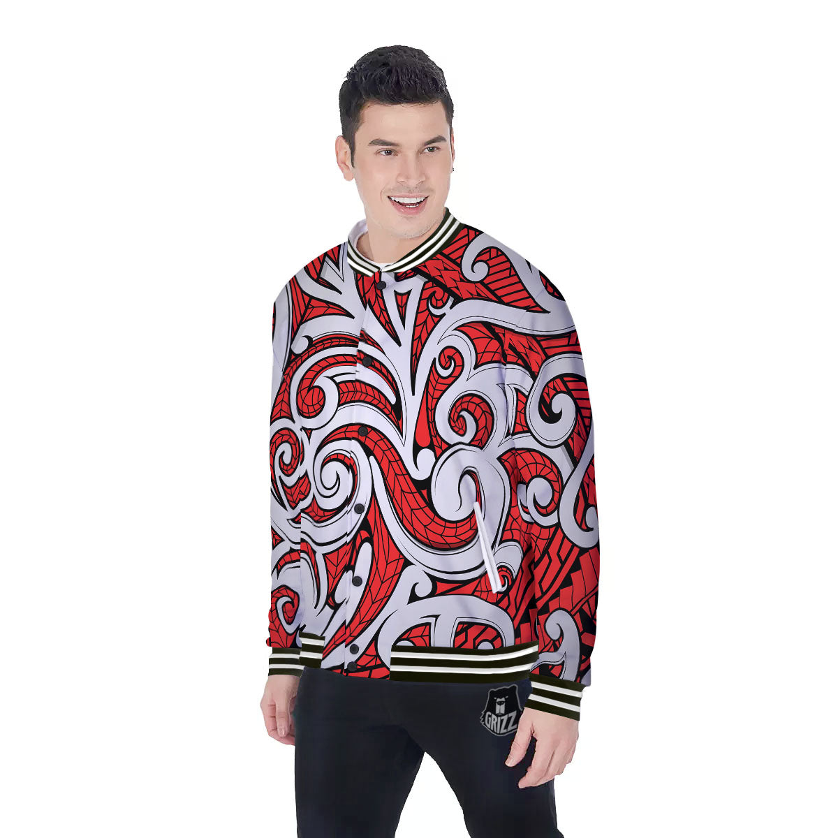 Maori Tribal Polynesian Kowhaiwhai Print Baseball Jacket-grizzshop