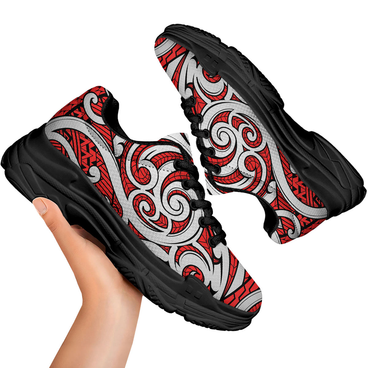 Maori Tribal Polynesian Kowhaiwhai Print Black Chunky Shoes-grizzshop
