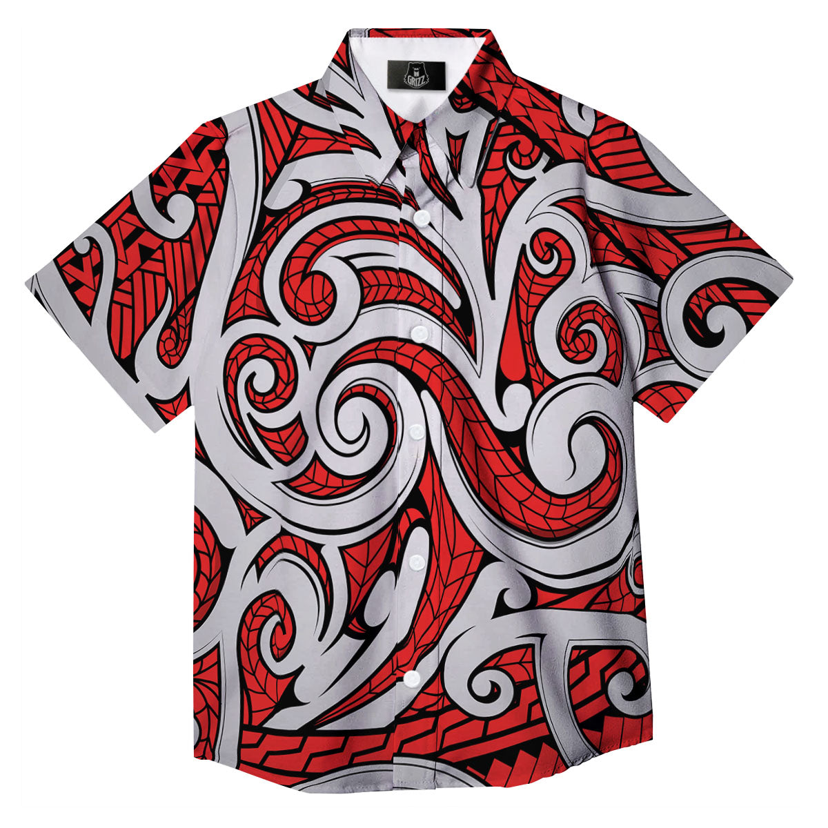 Maori Tribal Polynesian Kowhaiwhai Print Button Up Shirt-grizzshop