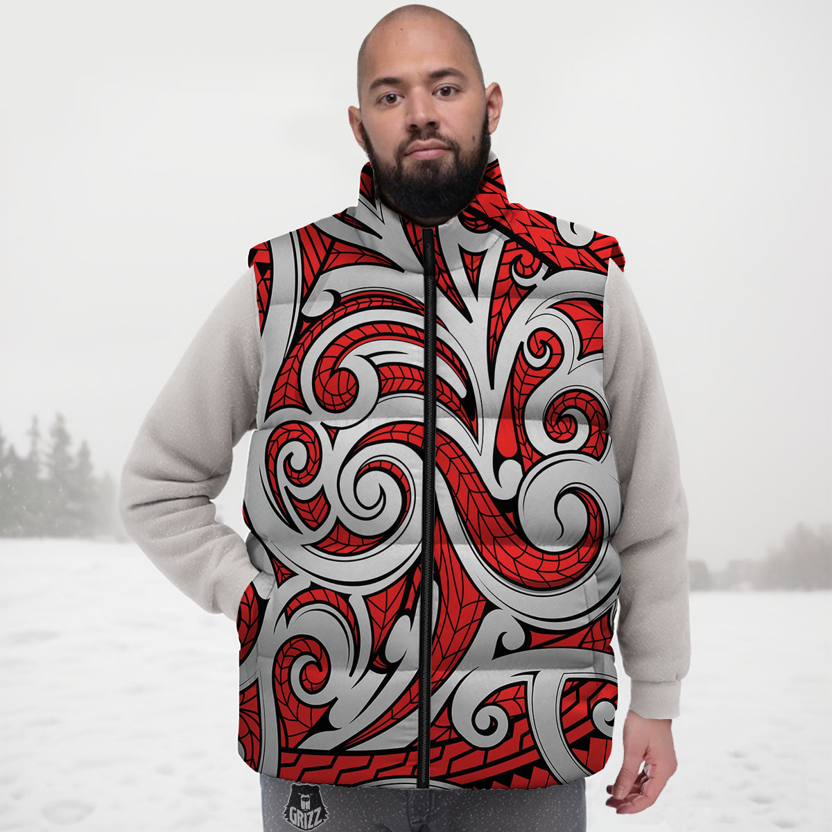 Maori Tribal Polynesian Kowhaiwhai Print Down Vest