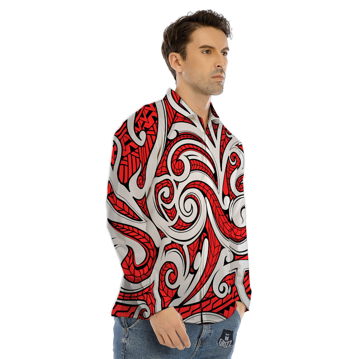 Maori Tribal Polynesian Kowhaiwhai Print Men's Dress Shirts-grizzshop
