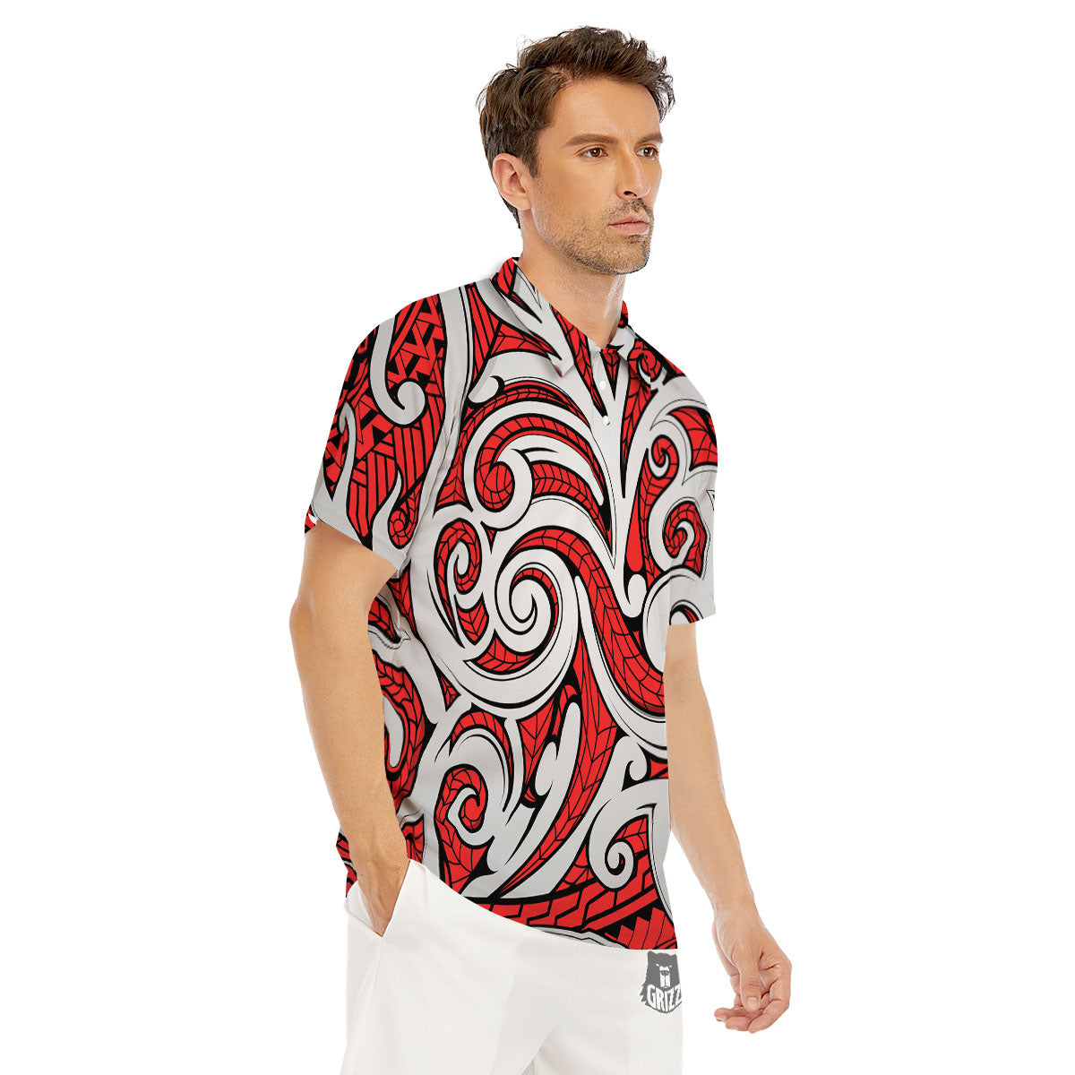 Maori Tribal Polynesian Kowhaiwhai Print Men's Golf Shirts-grizzshop