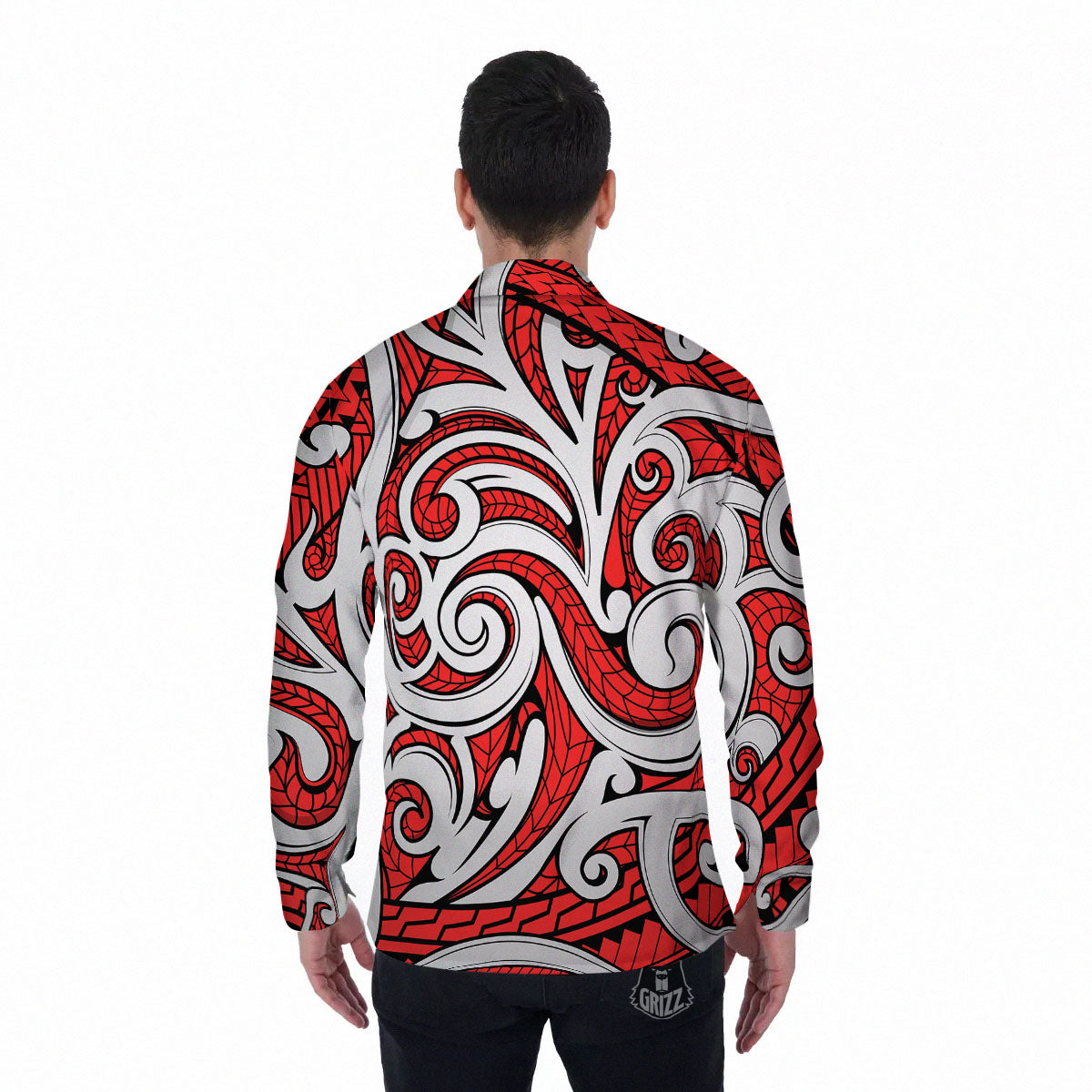 Maori Tribal Polynesian Kowhaiwhai Print Men's Long Sleeve Shirts-grizzshop