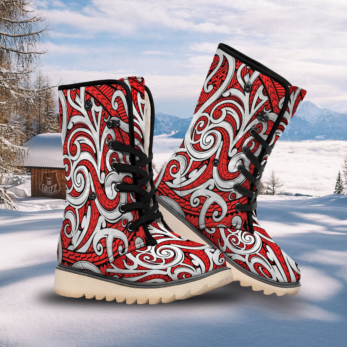Maori Tribal Polynesian Kowhaiwhai Print Snow Boots-grizzshop