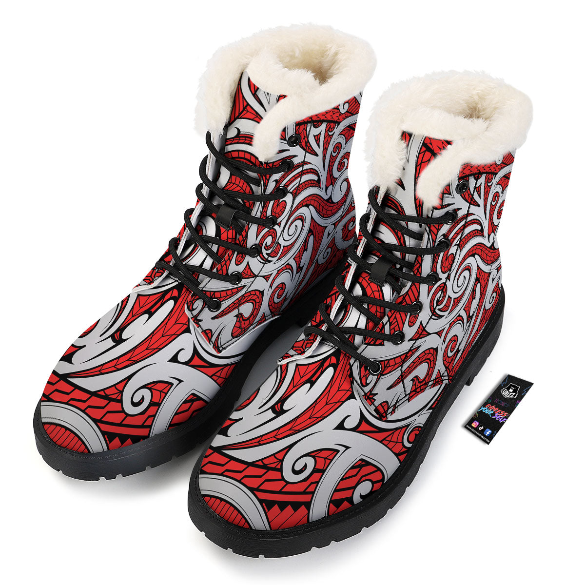 Maori Tribal Polynesian Kowhaiwhai Print Winter Boots-grizzshop