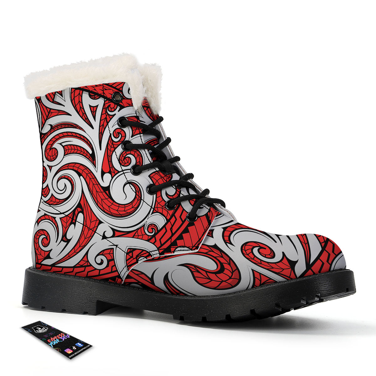 Maori Tribal Polynesian Kowhaiwhai Print Winter Boots-grizzshop