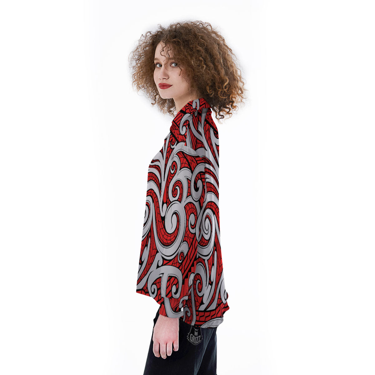 Maori Tribal Polynesian Kowhaiwhai Print Women's Long Sleeve Shirts-grizzshop