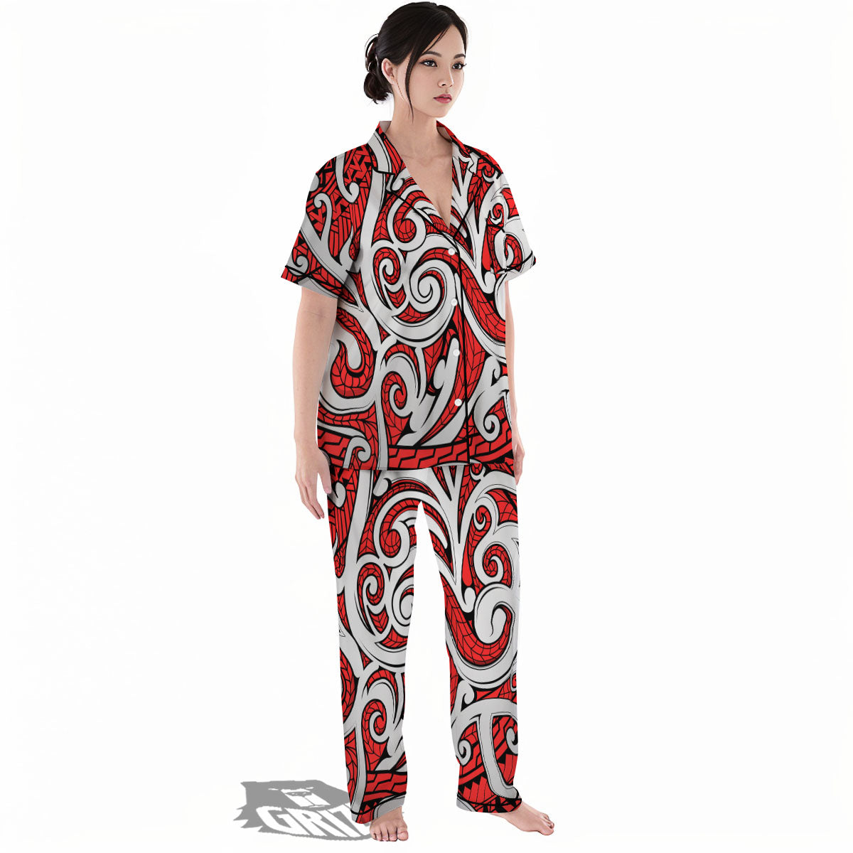 Maori Tribal Polynesian Kowhaiwhai Print Women's Pajamas Set-grizzshop