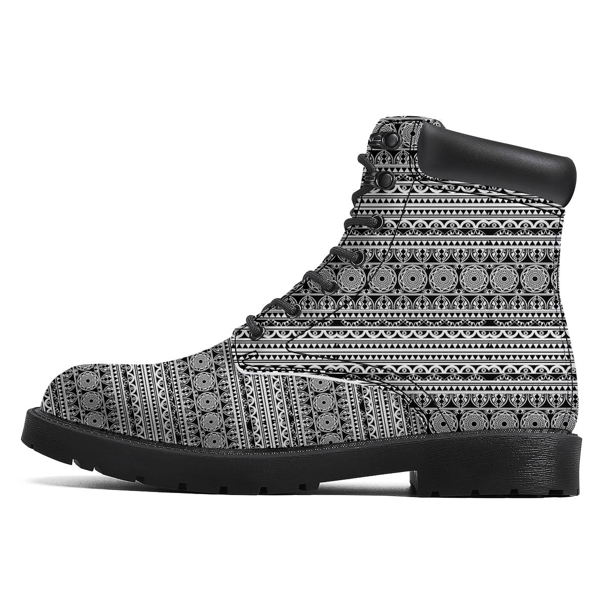 Maori Tribal White And Black Print Boots-grizzshop