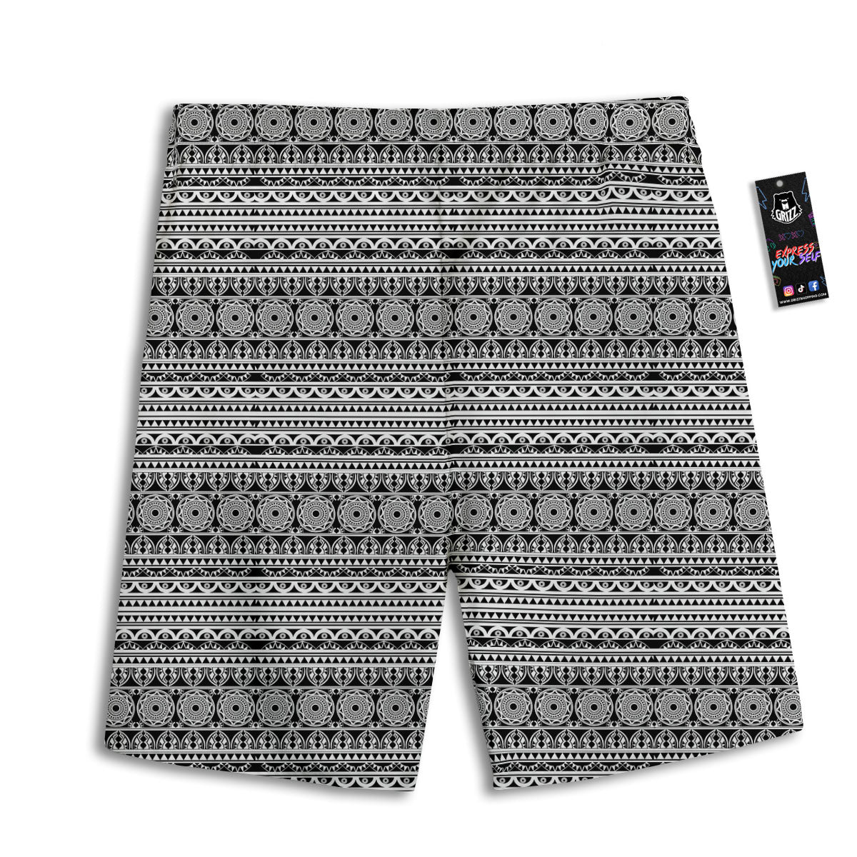 Maori Tribal White And Black Print Men's Athletic Shorts