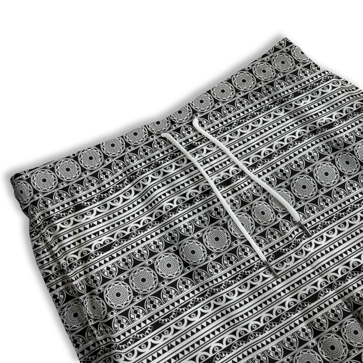 Maori Tribal White And Black Print Men's Athletic Shorts