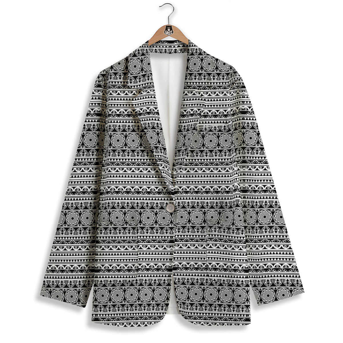Maori Tribal White And Black Print Women's Blazer-grizzshop