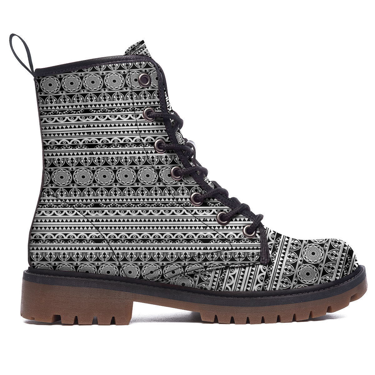 Maori Tribal White And Black Print Work Boots-grizzshop