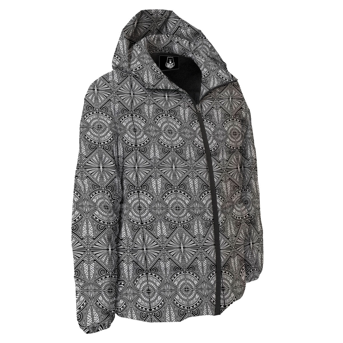 Maori White And Black Print Pattern Down Jacket-grizzshop