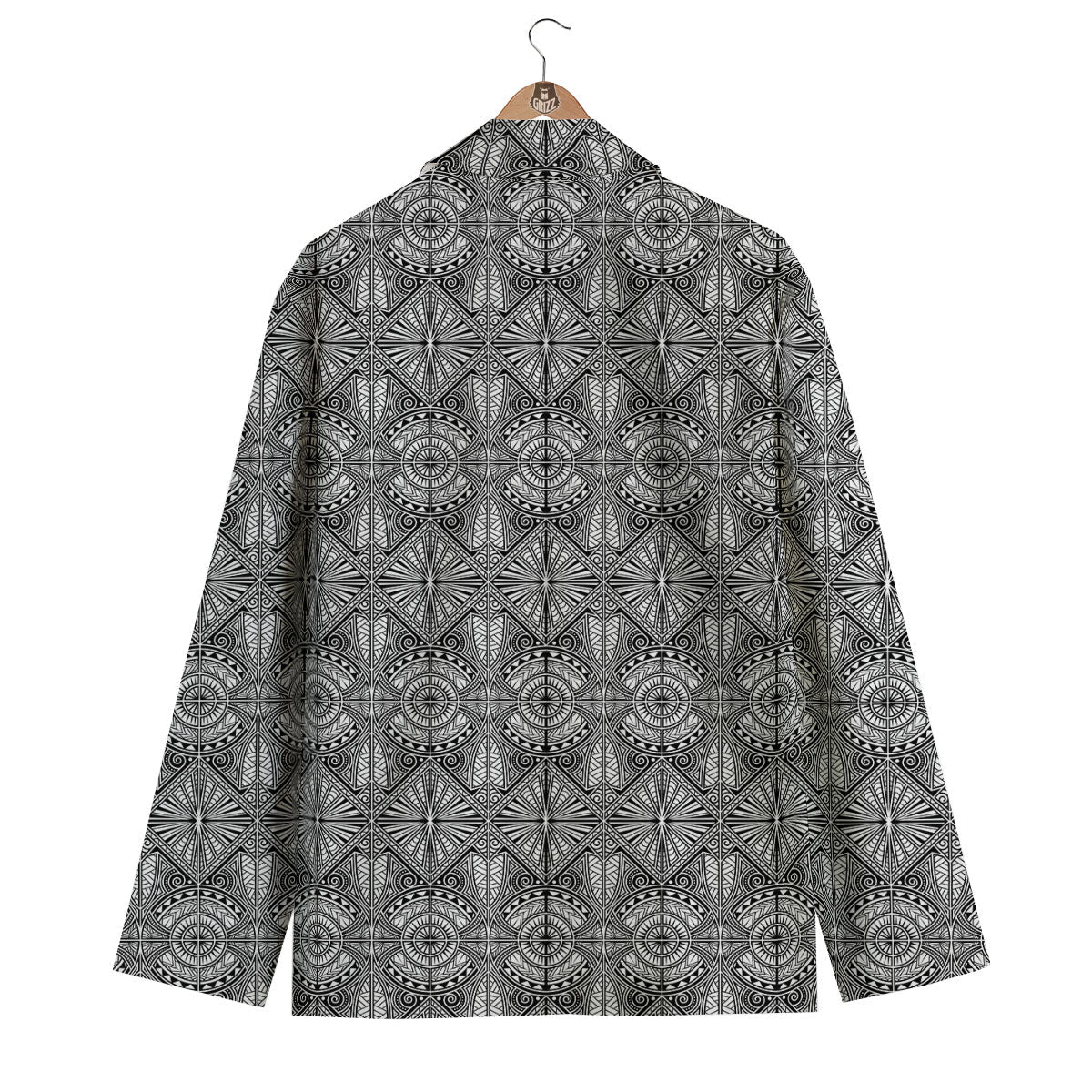 Maori White And Black Print Pattern Men's Blazer-grizzshop