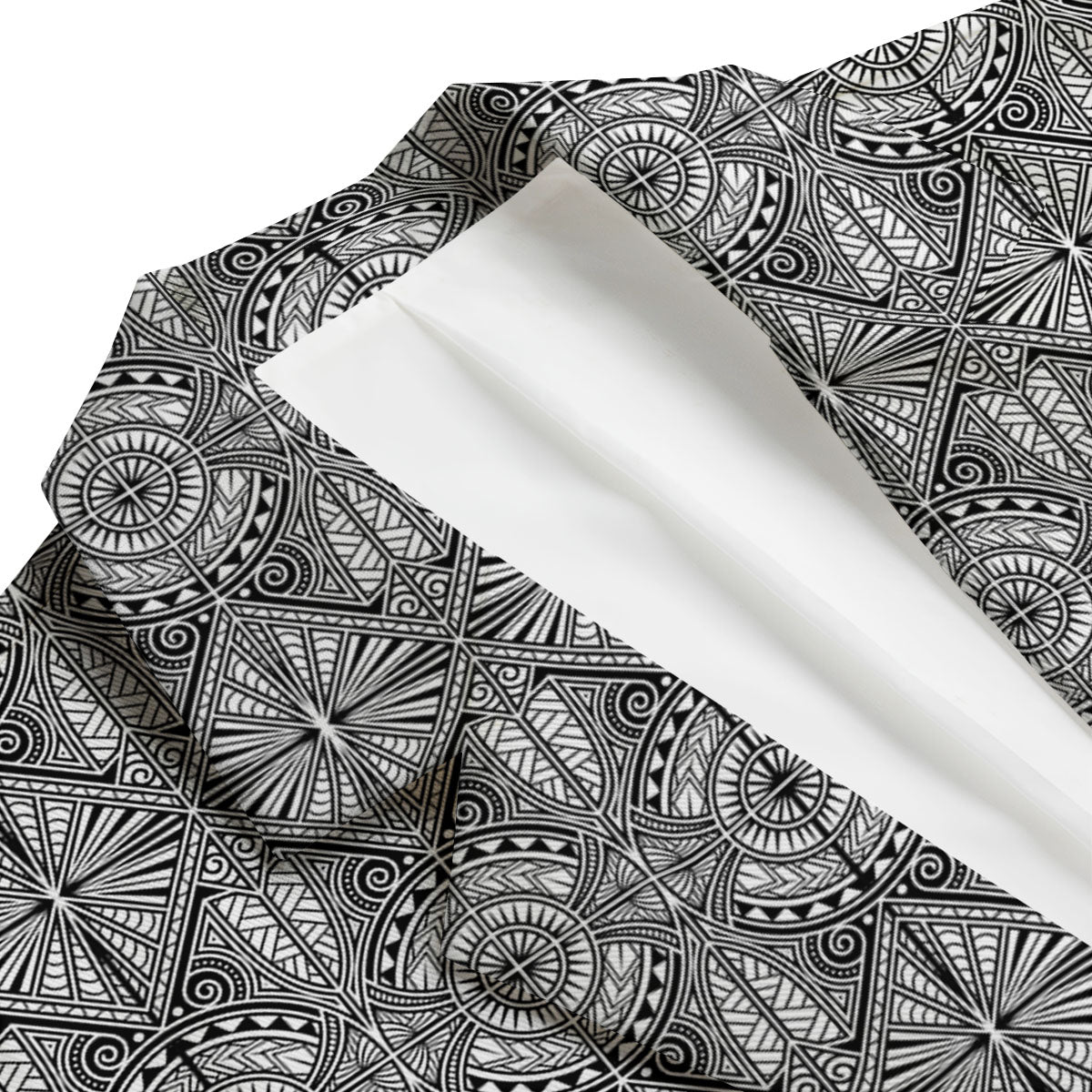 Maori White And Black Print Pattern Men's Blazer-grizzshop