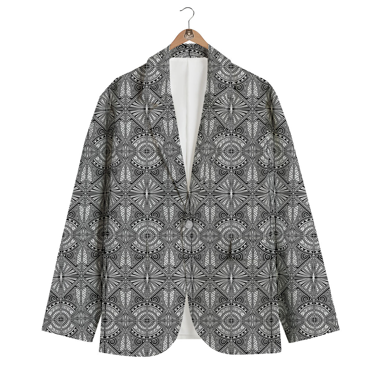 Maori White And Black Print Pattern Men's Blazer-grizzshop