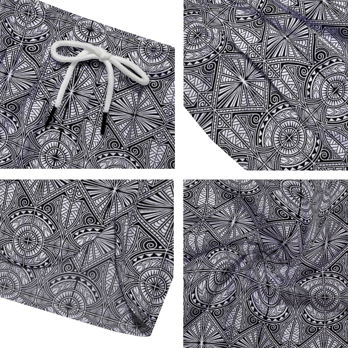 Maori White And Black Print Pattern Men's Running Shorts-grizzshop