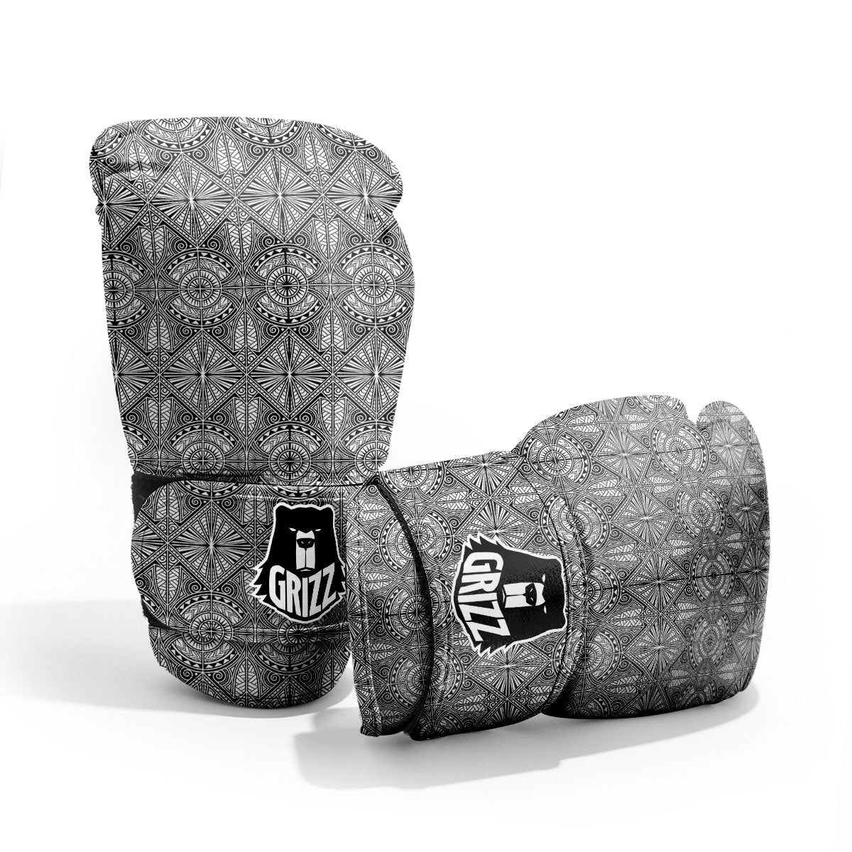 Maori White And Black Print Pattern Pro Boxing Glove