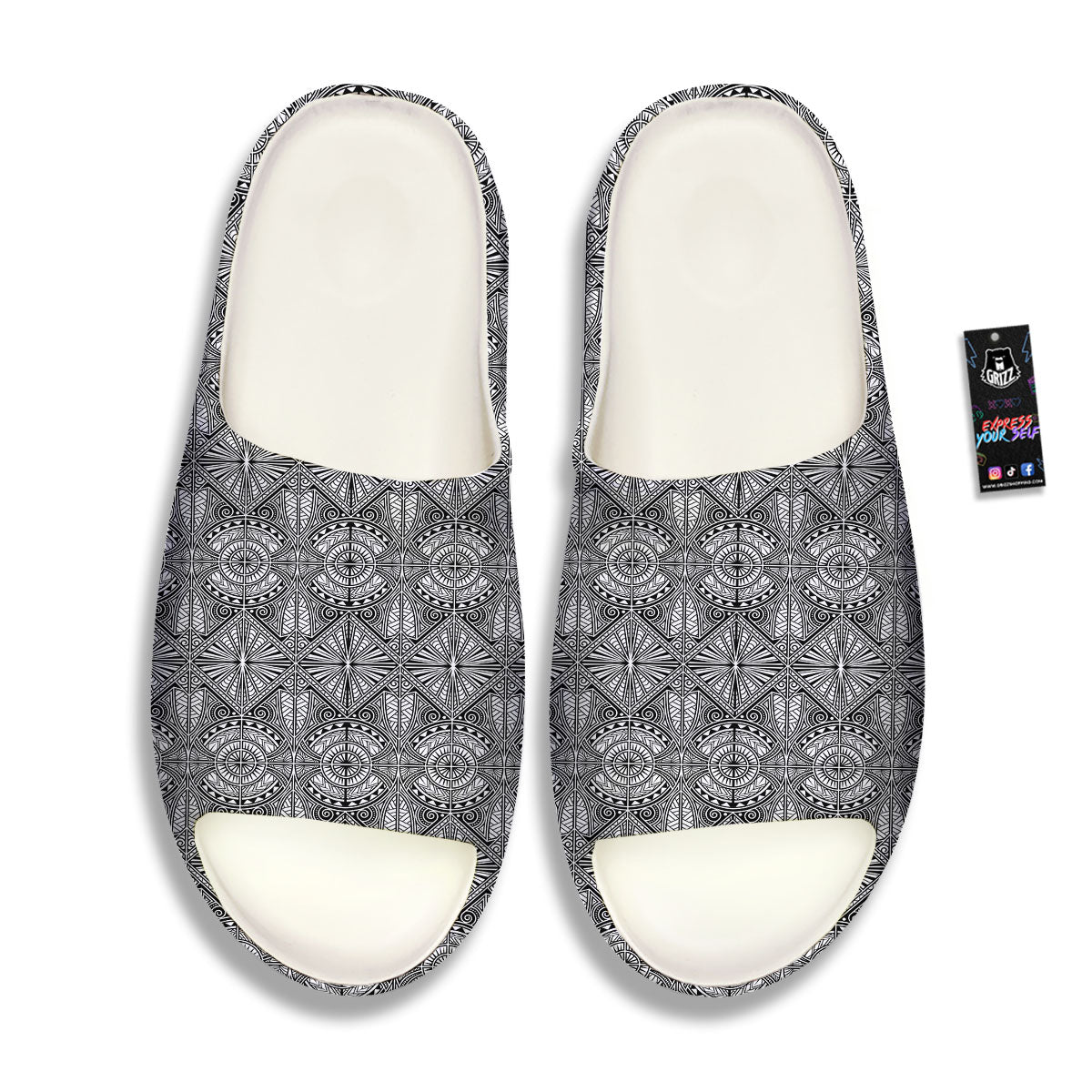 Maori White And Black Print Pattern Sandals-grizzshop