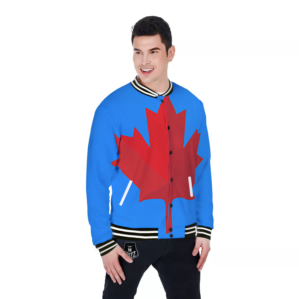 Maple Leaf Autumn Print Baseball Jacket-grizzshop